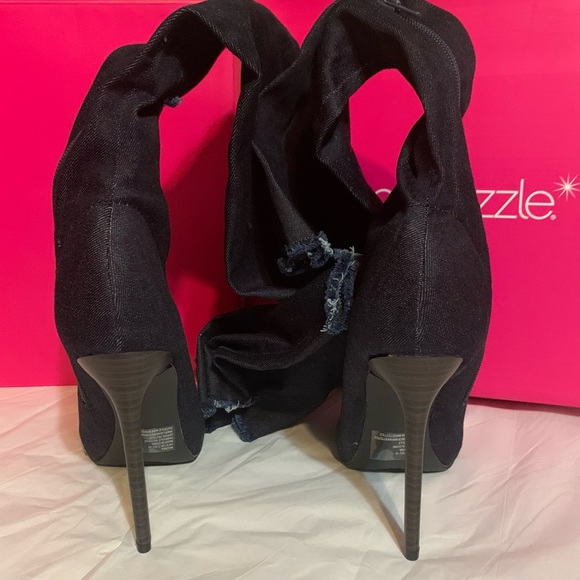 Mazara Heeled Peek-Toe Boot Size 9 Dark Denim - Picture 6 of 8